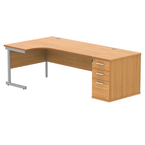Single Upright Left Hand Radial Desk + Desk High Pedestal 800mm Deep Pedestal 1800 X 1200 Norwegian Beech/Silver