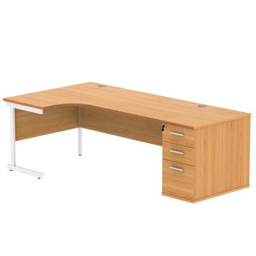 Single Upright Left Hand Radial Desk + Desk High Pedestal 800mm Deep Pedestal 1800 X 1200 Norwegian Beech/White