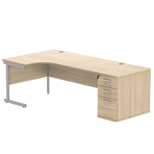 Single Upright Left Hand Radial Desk + Desk High Pedestal (FSC) 800mm Deep Pedestal 1800 X 1200 Canadian Oak/Silver