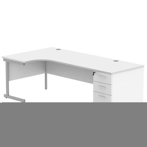 Single Upright Left Hand Radial Desk + Desk High Pedestal (FSC) 800mm Deep Pedestal 1800 X 1200 Arctic White/Silver