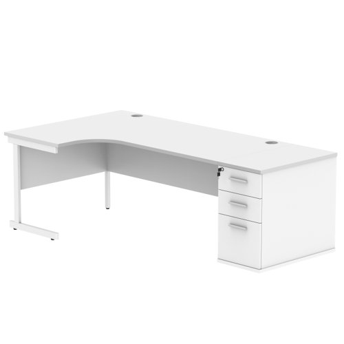 Single Upright Left Hand Radial Desk + Desk High Pedestal 800mm Deep Pedestal 1800 X 1200 Arctic White/White