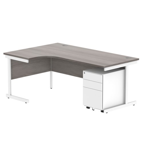 CORE Single Upright Left Hand Radial Desk + Under Desk Steel Pedestal 3 Drawers 1800 X 1200 Alaskan Grey Oak/White