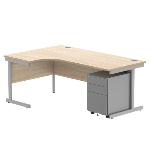 CORE Single Upright Left Hand Radial Desk + Under Desk Steel Pedestal 3 Drawers 1800 X 1200 Canadian Oak/Silver