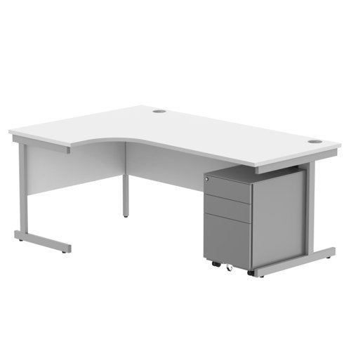 CORE Single Upright Left Hand Radial Desk + Under Desk Steel Pedestal 3 Drawers 1800 X 1200 Arctic White/Silver