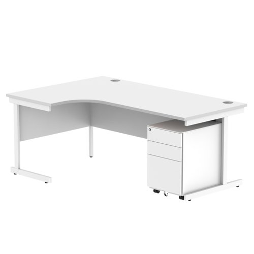 CORE Single Upright Left Hand Radial Desk + Under Desk Steel Pedestal 3 Drawers 1800 X 1200 Arctic White/White