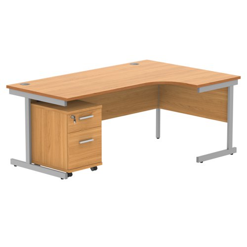 Single Upright Right Hand Radial Desk + 2 Drawer Mobile Under Desk Pedestal (FSC) 1800 X 1200 Norwegian Beech/Silver