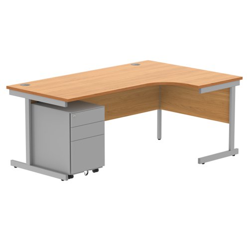 CORE Single Upright Right Hand Radial Desk + Under Desk Steel Pedestal 3 Drawers 1800 X 1200 Norwegian Beech/Silver