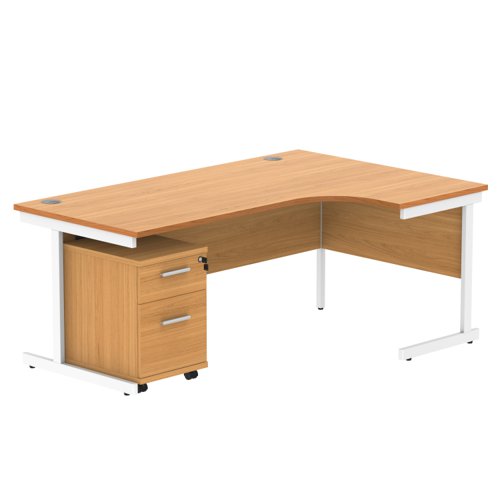 Single Upright Right Hand Radial Desk + 2 Drawer Mobile Under Desk Pedestal (FSC) 1800 X 1200 Norwegian Beech/White