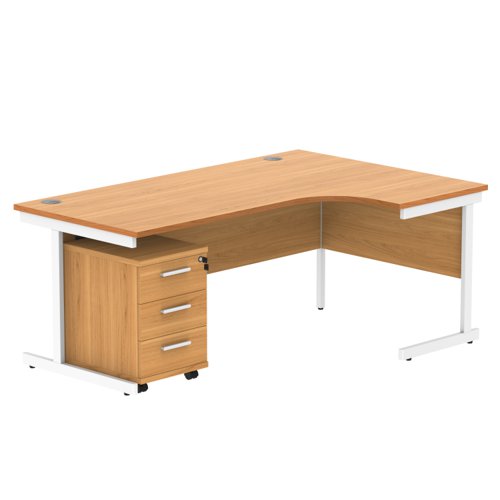 Single Upright Right Hand Radial Desk + 3 Drawer Mobile Under Desk Pedestal (FSC) 1800 X 1200 Norwegian Beech/White