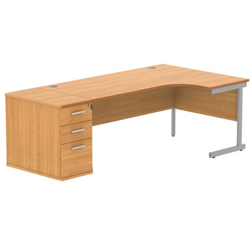 Single Upright Right Hand Radial Desk + Desk High Pedestal 800mm Deep Pedestal 1800 X 1200 Norwegian Beech/Silver