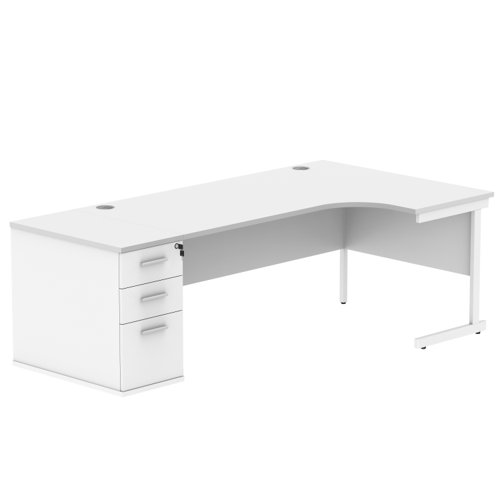 Single Upright Right Hand Radial Desk + Desk High Pedestal 800mm Deep Pedestal 1800 X 1200 Arctic White/White