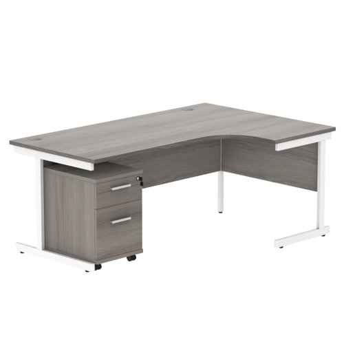 Single Upright Right Hand Radial Desk + 2 Drawer Mobile Under Desk Pedestal (FSC) 1800 X 1200 Alaskan Grey Oak/White