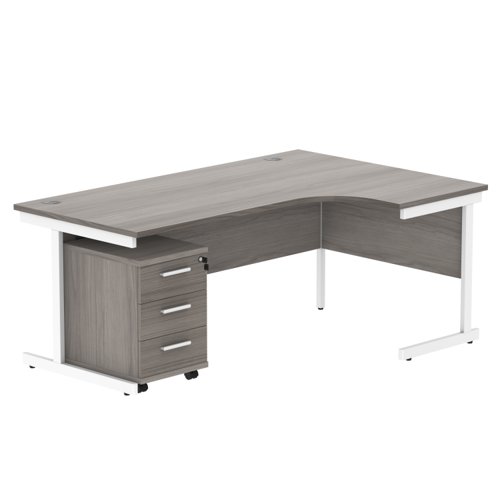 Single Upright Right Hand Radial Desk + 3 Drawer Mobile Under Desk Pedestal (FSC) 1800 X 1200 Alaskan Grey Oak/White