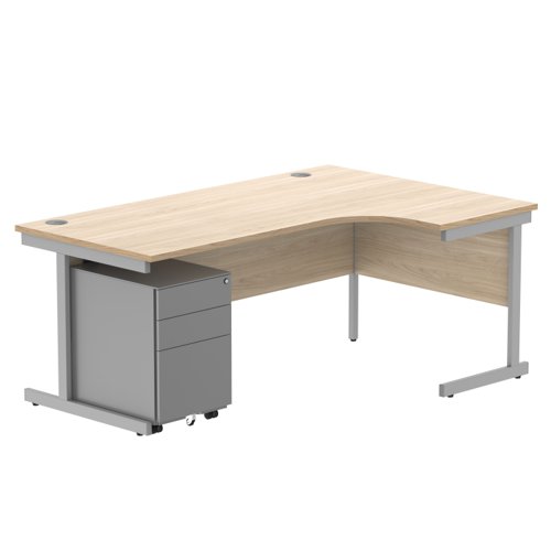 CORE Single Upright Right Hand Radial Desk + Under Desk Steel Pedestal 3 Drawers 1800 X 1200 Canadian Oak/Silver