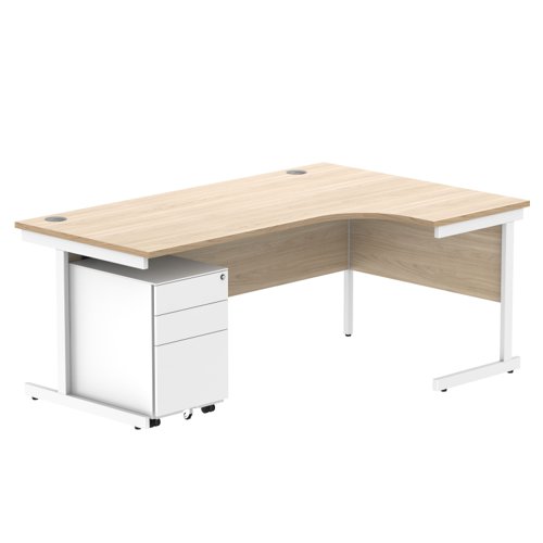 CORE Single Upright Right Hand Radial Desk + Under Desk Steel Pedestal 3 Drawers 1800 X 1200 Canadian Oak/White