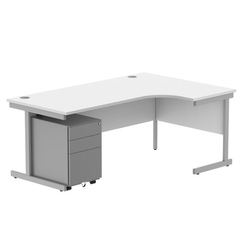 CORE Single Upright Right Hand Radial Desk + Under Desk Steel Pedestal 3 Drawers 1800 X 1200 Arctic White/Silver