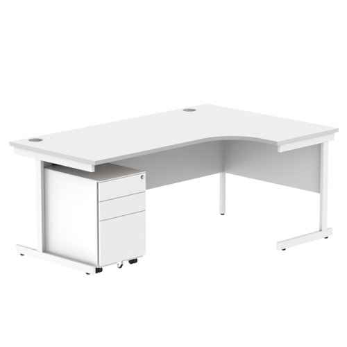 CORE Single Upright Right Hand Radial Desk + Under Desk Steel Pedestal 3 Drawers 1800 X 1200 Arctic White/White
