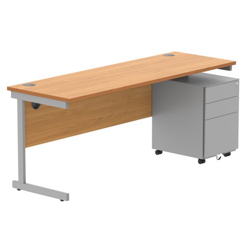 CORE Single Upright Rectangular Desk + Under Desk Steel Pedestal 3 Drawers 1800 X 600 Norwegian Beech/Silver