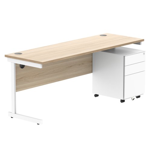 CORE Single Upright Rectangular Desk + Under Desk Steel Pedestal 3 Drawers 1800 X 600 Canadian Oak/White