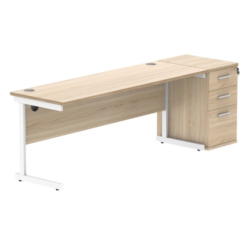 Single Upright Rectangular Desk + Desk High Pedestal (FSC) 1800 X 600 Canadian Oak/White
