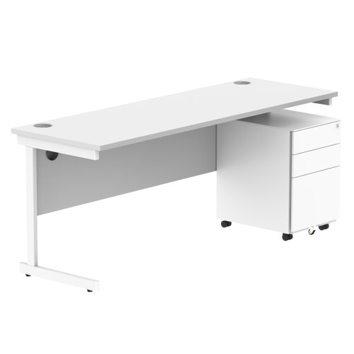 CORE Single Upright Rectangular Desk + Under Desk Steel Pedestal 3 Drawers 1800 X 600 Arctic White/White