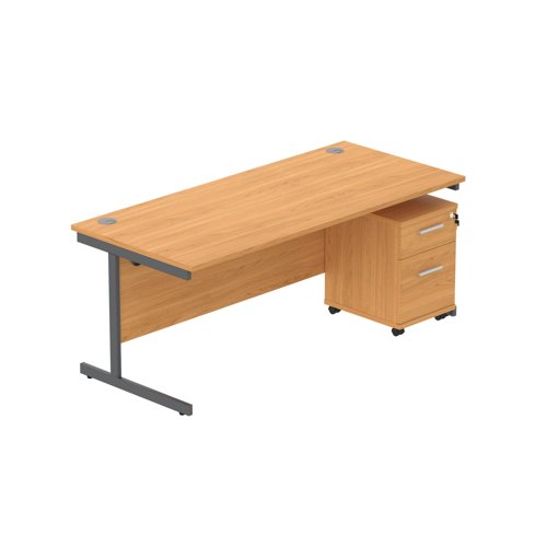 Single Upright Rectangular Desk + 2 Drawer Mobile Under Desk Pedestal (FSC) 1800 X 800 Norwegian Beech/Graphite