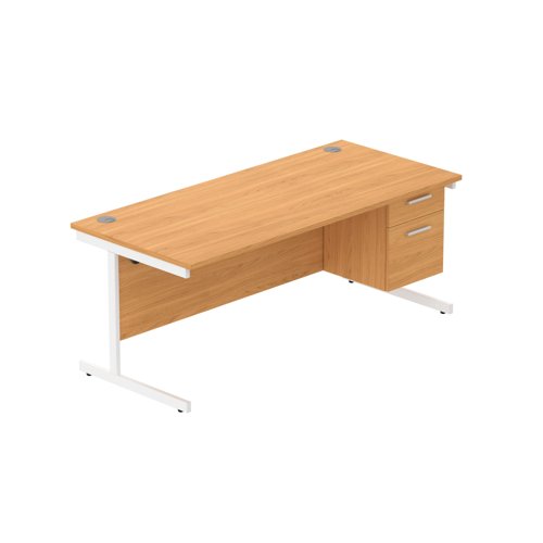 Office Rectangular Desk with Steel Single Upright Cantilever Legs + 2 Drawer Fixed Pedestal  1800X800 Norwegian Beech/White