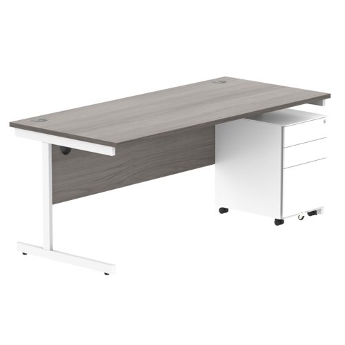 CORE Single Upright Rectangular Desk + Under Desk Steel Pedestal 3 Drawers 1800 X 800 Alaskan Grey Oak/White