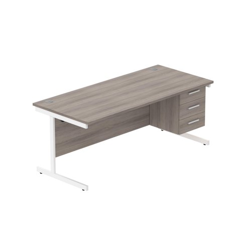 Office Rectangular Desk with Steel Single Upright Cantilever Legs + 3 Drawer Fixed Pedestal  1800X800 Alaskan Grey Oak/White