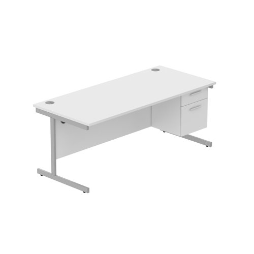 Office Rectangular Desk with Steel Single Upright Cantilever Legs + 2 Drawer Fixed Pedestal (FSC) 1800X800 Canadian Oak/Silver