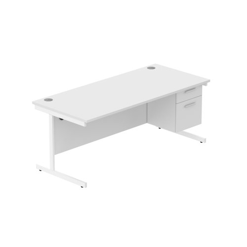 Office Rectangular Desk with Steel Single Upright Cantilever Legs + 2 Drawer Fixed Pedestal  1800X800 Canadian Oak/White