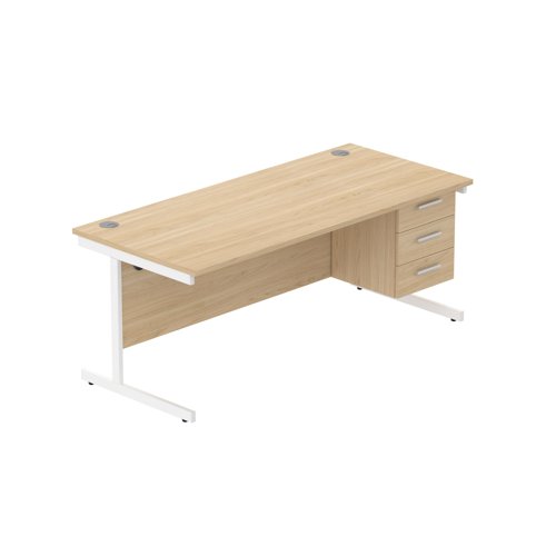 Office Rectangular Desk with Steel Single Upright Cantilever Legs + 3 Drawer Fixed Pedestal  1800X800 Canadian Oak/White