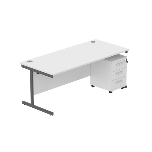 Single Upright Rectangular Desk + 3 Drawer Mobile Under Desk Pedestal (FSC) 1800 X 800 Arctic White/Graphite