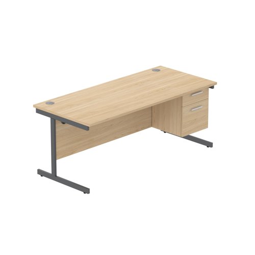 Office Rectangular Desk with Steel Single Upright Cantilever Legs + 2 Drawer Fixed Pedestal (FSC) 1800X800 Arctic White/Graphite