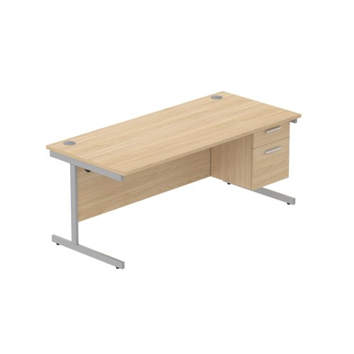 Office Rectangular Desk with Steel Single Upright Cantilever Legs + 2 Drawer Fixed Pedestal (FSC) 1800X800 Arctic White/Silver