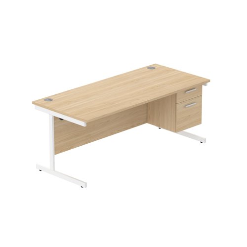Office Rectangular Desk with Steel Single Upright Cantilever Legs + 2 Drawer Fixed Pedestal  1800X800 Arctic White/White