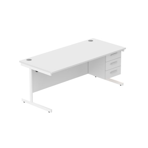 Office Rectangular Desk with Steel Single Upright Cantilever Legs + 3 Drawer Fixed Pedestal  1800X800 Arctic White/White