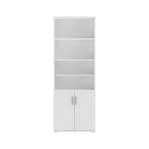 CORECC2200WHT | The Combination Cupboard offer practical and secure storage with sturdy, lockable cupboard doors and soft-close hinges. The design includes a low double-door cupboard with an open shelved section above, perfect for storing files or displaying items. Finished with stylish silver handles, these cupboards provide both functionality and aesthetic appeal, making them ideal for any office environment.