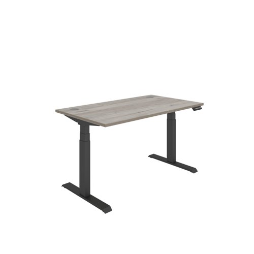Office Rectangular Dual Motor Sit Stand Desk  1400X800 Grey Oak/Black