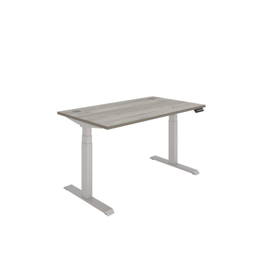 Office Rectangular Dual Motor Sit Stand Desk  1400X800 Grey Oak/Silver