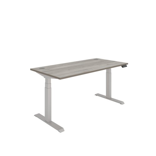 Office Rectangular Dual Motor Sit Stand Desk  1600X800 Grey Oak/Silver