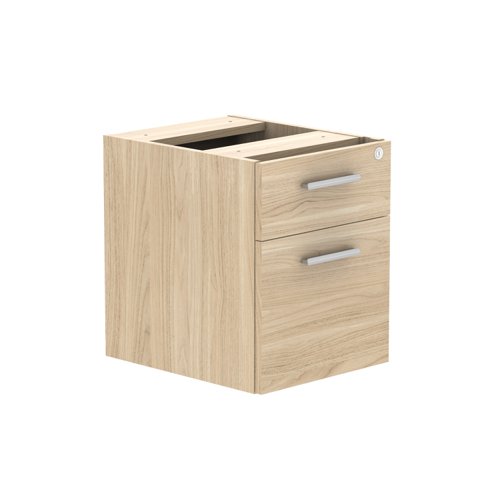 Fixed Under Desk Office Storage Unit (FSC) 2 Drawers 600 Deep Canadian Oak