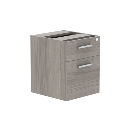 Fixed Under Desk Office Storage Unit (FSC) 2 Drawers 800 Deep Alaskan Grey Oak