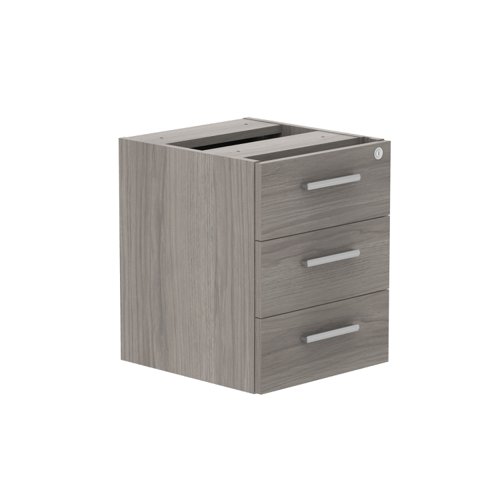 Fixed Under Desk Office Storage Unit (FSC) 3 Drawers 600 Deep Alaskan Grey Oak