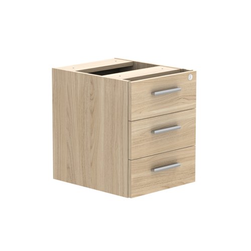 Fixed Under Desk Office Storage Unit (FSC) 3 Drawers 600 Deep Canadian Oak