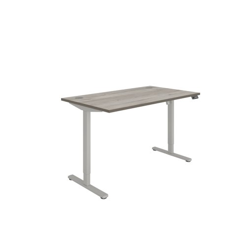 Office Rectangular Single Motor Sit Stand Desk   1400X800 Grey Oak/Silver