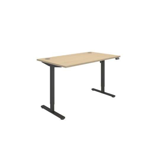 Office Rectangular Single Motor Sit Stand Desk  1400X800 Oak/Black