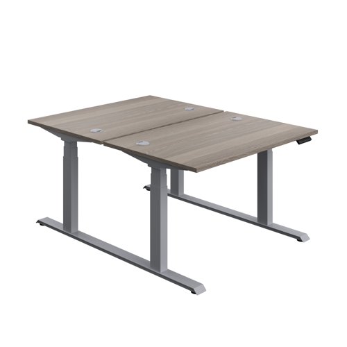 Economy Back To Back Sit Stand Desk (FSC) 1200 X 800 Grey Oak/Silver