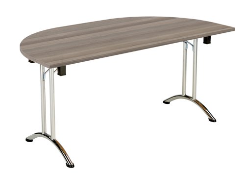 One Union D-End Folding Table (FSC) 1600 X 800 Grey Oak/Chrome