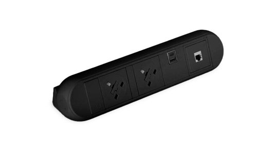 Desktop Power Module with 2 UK Power Sockets: USB-C: USB-A: 1 Data Port Black